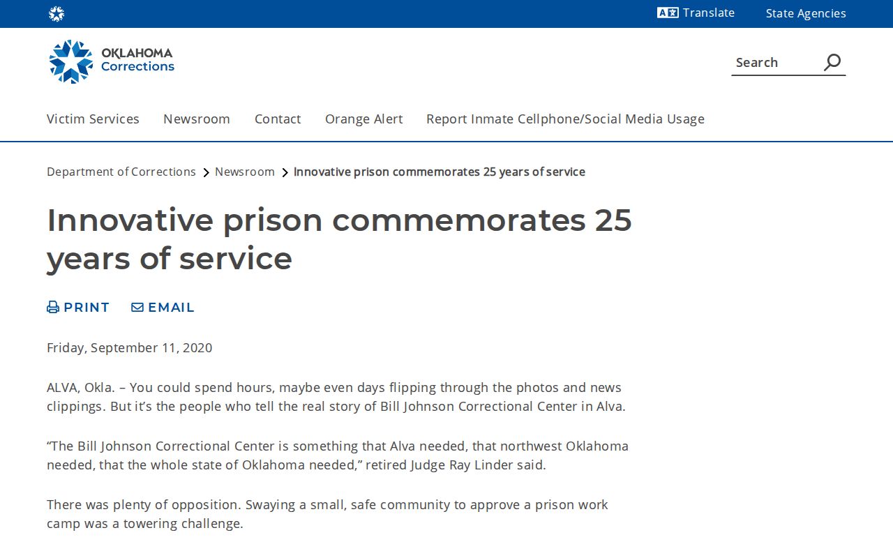 Bill Johnson Correctional Center offender release and facility history
