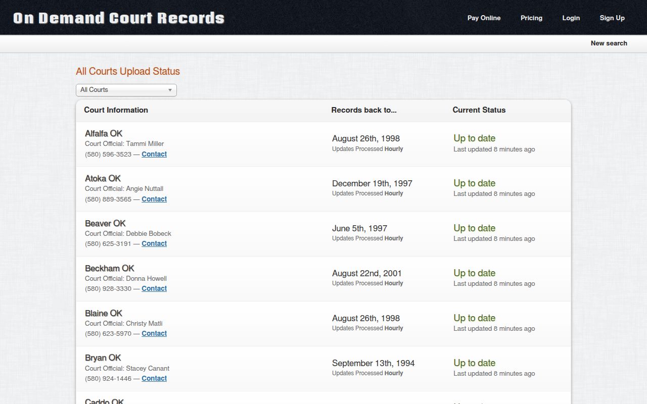 Woods County released inmate court-record coverage and ODCR update status