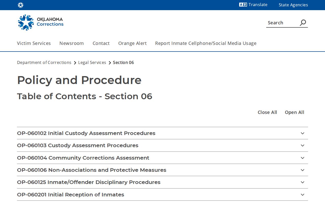 ODOC Section 06 sentence administration forms page
