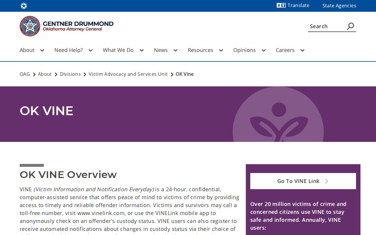 Oklahoma Attorney General OK VINE overview