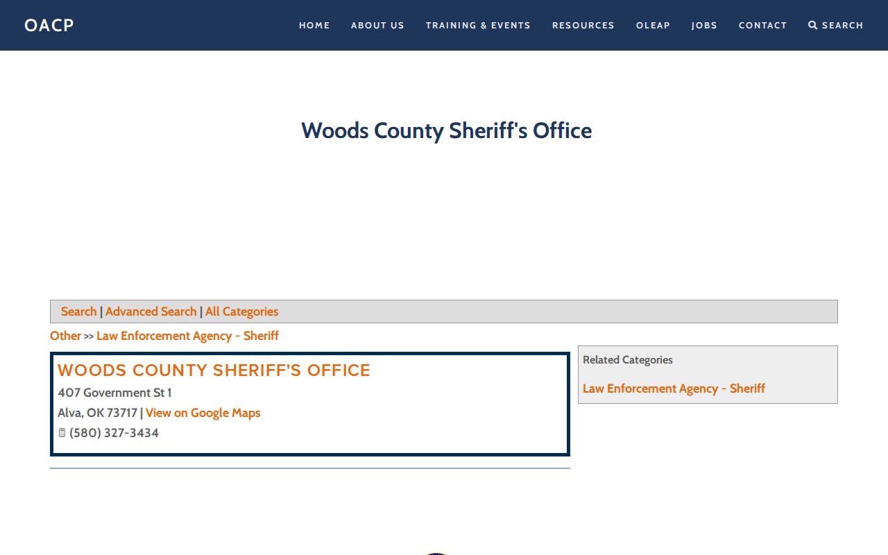 Woods County Jail release record sheriff directory